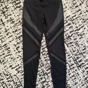 Black Active ALO Leggings with Paneled Mesh Detail AND MOTO size medium